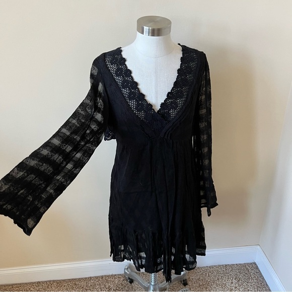 Free People lace trim gauze open back dress 958 - Picture 4 of 15